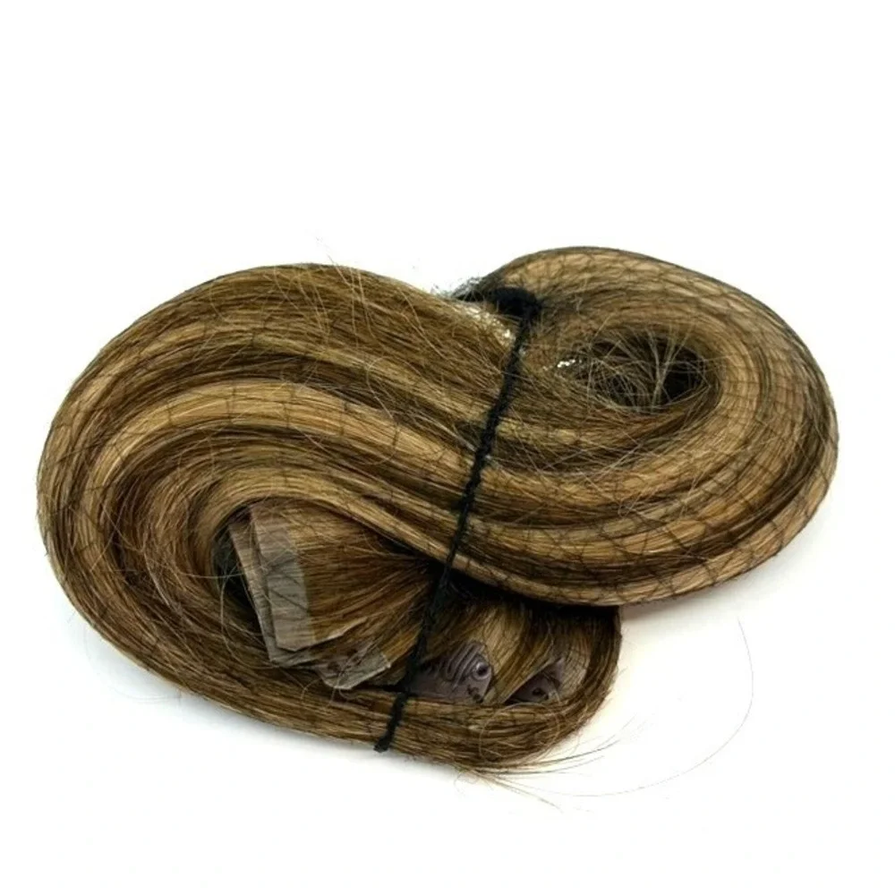 Glam Seamless Invisi Clip Human Hair Extensions 4/27 Brown Blonde 140g 18